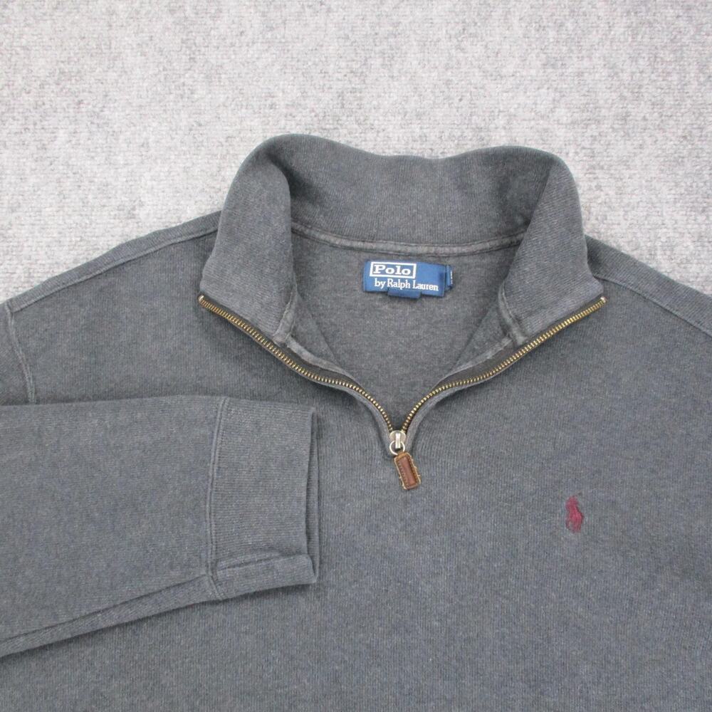 Polo Ralph Lauren Sweater Mens XL Charcoal Gray 1/4 Zip Mock Neck Pony Preppy